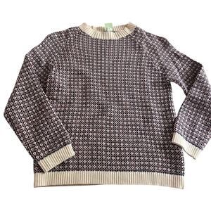 FUB Nordic Merino Wool Jacquard Sweater Ecru Blue Red Boys Size 8 EUC
